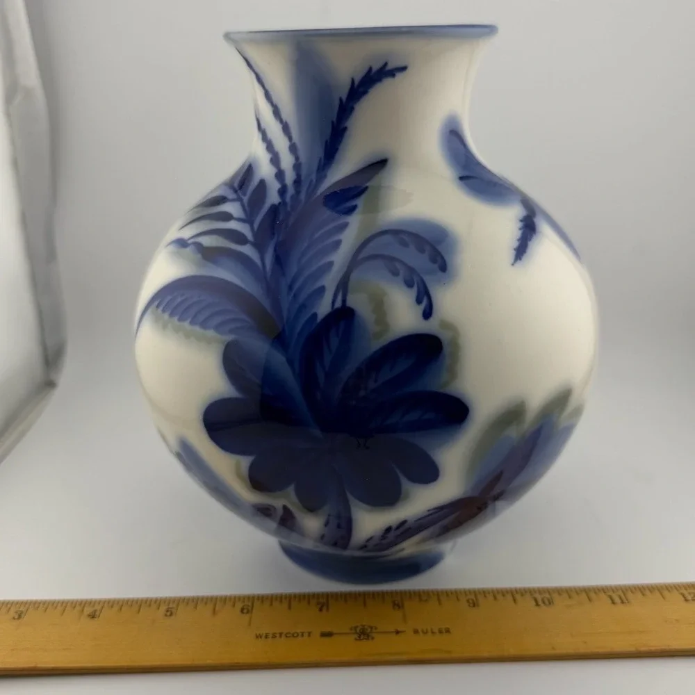 Lomonosov Large Blue & White Porcelain Vase Made in USSR Cobalt Blue Floral